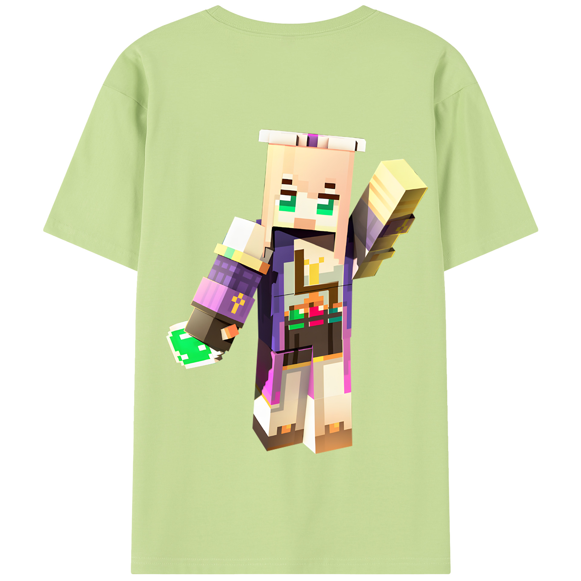 （画像用） マインクラフト ブロックの世界 Minecraft MC Block world 綿100％半袖Tシャツ（背面プリント）